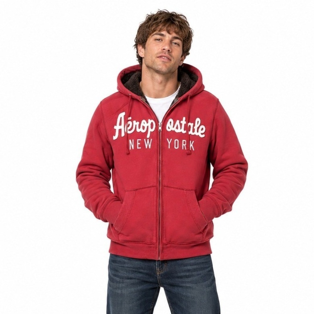 Men's Aéropostale New York Heavyweight Faux Fur Lined Hoodie Jacket L 2010s Y2K